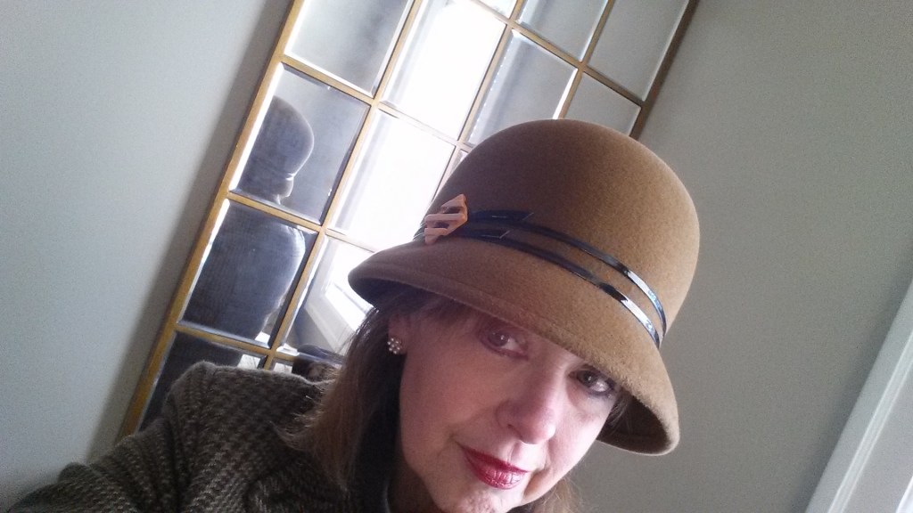 My 2nd hat is a cloche style in felt with patent trim